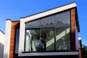 Modern house with black frame replacement windows