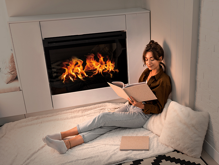 Fireplace Woman Reading book