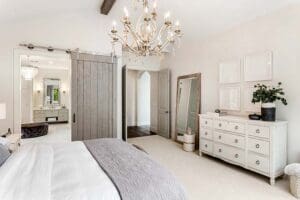 Barn Door in a farmhouse remodeled master bedroom