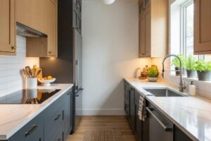 Modern galley kitchen with efficient layout and stylish decor