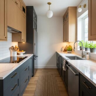 Modern galley kitchen with efficient layout and stylish decor