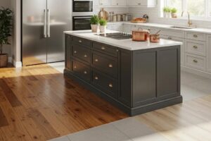 Stylish kitchen with various flooring options highlighting durability and design