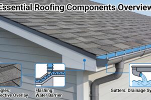 Comprehensive overview of essential roofing components including shingles, flashing, and gutters