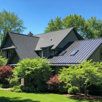 Beautiful home with a newly remodeled roof showcasing various roofing materials