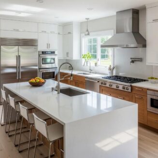 Modern kitchen remodel highlighting appliances and countertops for home resale value
